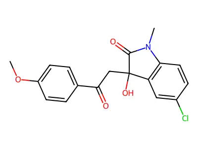 5-chloro-3-hydroxy-3-[2-(4-methoxyphenyl)-2-oxoethyl]-1-methyl-1,3-dihydro-2H-indol-2-one structure