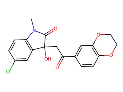 5-chloro-3-[2-(2,3-dihydro-1,4-benzodioxin-6-yl)-2-oxoethyl]-3-hydroxy-1-methyl-1,3-dihydro-2H-indol-2-one structure