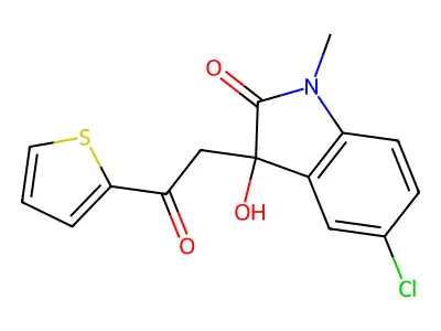 5-Chloro-3-hydroxy-1-methyl-3-(2-oxo-2-thiophen-2-ylethyl)indol-2-one structure