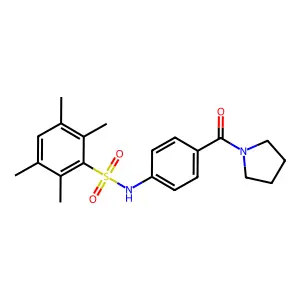 2,3,5,6-tetramethyl-N-(4-(pyrrolidine-1-carbonyl)phenyl)benzenesulfonamide structure