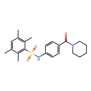2,3,5,6-tetramethyl-N-(4-(piperidine-1-carbonyl)phenyl)benzenesulfonamide structure