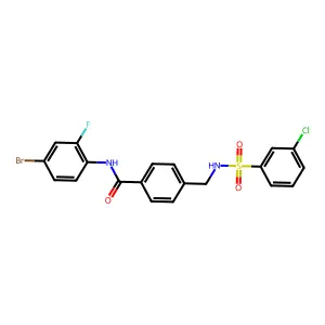 N-(4-bromo-2-fluorophenyl)-4-[[(3-chlorophenyl)sulfonylamino]methyl]benzamide structure