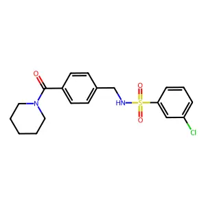 3-chloro-N-[[4-(piperidine-1-carbonyl)phenyl]methyl]benzenesulfonamide structure
