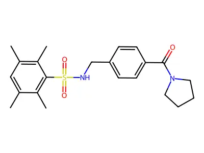 2,3,5,6-tetramethyl-N-[4-(1-pyrrolidinylcarbonyl)benzyl]benzenesulfonamide structure