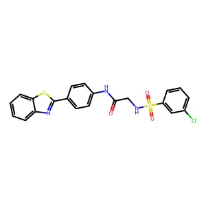 N-[4-(1,3-benzothiazol-2-yl)phenyl]-2-[(3-chlorophenyl)sulfonylamino]acetamide structure