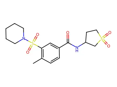 N-(1,1-dioxidotetrahydro-3-thienyl)-4-methyl-3-(1-piperidinylsulfonyl)benzamide structure