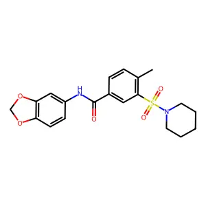 N-1,3-benzodioxol-5-yl-4-methyl-3-(1-piperidinylsulfonyl)benzamide structure