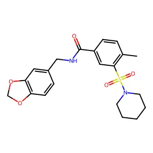 N-(1,3-benzodioxol-5-ylmethyl)-4-methyl-3-(1-piperidinylsulfonyl)benzamide structure