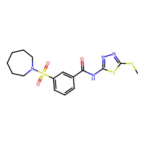 3-(azepan-1-ylsulfonyl)-N-(5-methylsulfanyl-1,3,4-thiadiazol-2-yl)benzamide structure