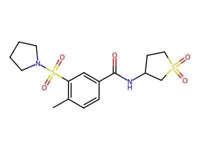 N-(1,1-dioxidotetrahydrothiophen-3-yl)-4-methyl-3-(pyrrolidin-1-ylsulfonyl)benzamide structure