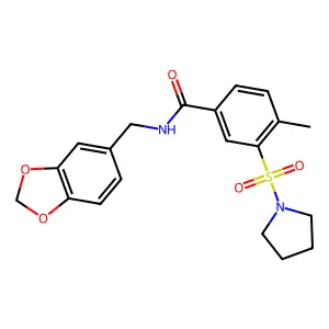 N-(1,3-benzodioxol-5-ylmethyl)-4-methyl-3-pyrrolidin-1-ylsulfonylbenzamide structure