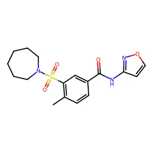 3-(1-azepanylsulfonyl)-N-(3-isoxazolyl)-4-methylbenzamide structure