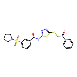 N-(5-((2-oxo-2-phenylethyl)thio)-1,3,4-thiadiazol-2-yl)-3-(pyrrolidin-1-ylsulfonyl)benzamide structure