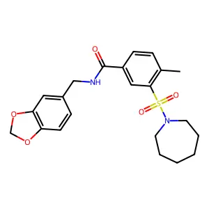 3-(azepan-1-ylsulfonyl)-N-(1,3-benzodioxol-5-ylmethyl)-4-methylbenzamide structure