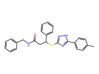 N-benzyl-3-[[5-(4-methylphenyl)-1H-1,2,4-triazol-3-yl]sulfanyl]-3-phenylpropanamide structure