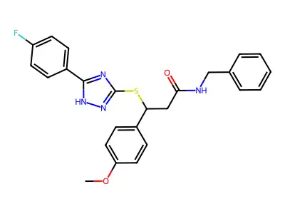 N-benzyl-3-{[3-(4-fluorophenyl)-1H-1,2,4-triazol-5-yl]sulfanyl}-3-(4-methoxyphenyl)propanamide structure