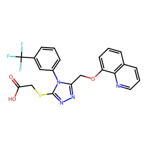 ({5-[(8-quinolinyloxy)methyl]-4-[3-(trifluoromethyl)phenyl]-4H-1,2,4-triazol-3-yl}thio)acetic acid structure