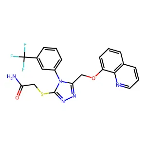 2-((5-((quinolin-8-yloxy)methyl)-4-(3-(trifluoromethyl)phenyl)-4H-1,2,4-triazol-3-yl)thio)acetamide structure