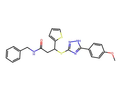N-benzyl-3-{[3-(4-methoxyphenyl)-1H-1,2,4-triazol-5-yl]sulfanyl}-3-(thiophen-2-yl)propanamide structure
