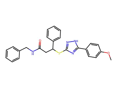 N-benzyl-3-((3-(4-methoxyphenyl)-1H-1,2,4-triazol-5-yl)thio)-3-phenylpropanamide structure