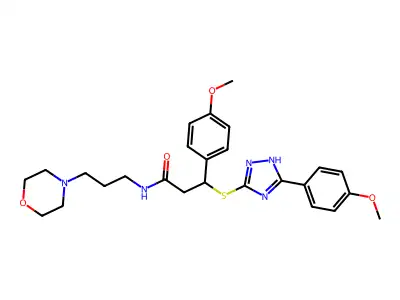 3-(4-methoxyphenyl)-3-((3-(4-methoxyphenyl)-1H-1,2,4-triazol-5-yl)thio)-N-(3-morpholinopropyl)propanamide structure