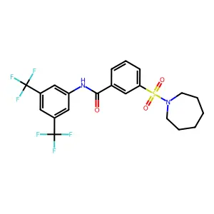 3-(azepan-1-ylsulfonyl)-N-[3,5-bis(trifluoromethyl)phenyl]benzamide structure