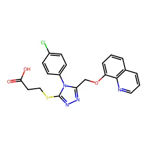 3-((4-(4-chlorophenyl)-5-((quinolin-8-yloxy)methyl)-4H-1,2,4-triazol-3-yl)thio)propanoic acid structure
