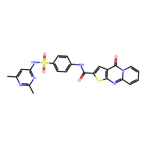 N-{4-[(2,6-dimethylpyrimidin-4-yl)sulfamoyl]phenyl}-2-oxo-6-thia-1,8-diazatricyclo[7.4.0.0^{3,7}]trideca-3(7),4,8,10,12-pentaene-5-carboxamide structure