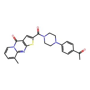 2-(4-(4-acetylphenyl)piperazine-1-carbonyl)-9-methyl-4H-pyrido[1,2-a]thieno[2,3-d]pyrimidin-4-one structure
