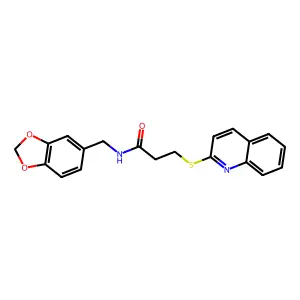 N-(1,3-benzodioxol-5-ylmethyl)-3-quinolin-2-ylsulfanylpropanamide structure