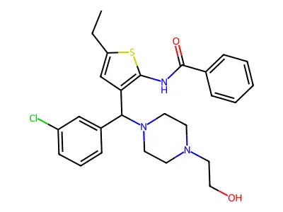 N-(3-((3-chlorophenyl)(4-(2-hydroxyethyl)piperazin-1-yl)methyl)-5-ethylthiophen-2-yl)benzamide structure