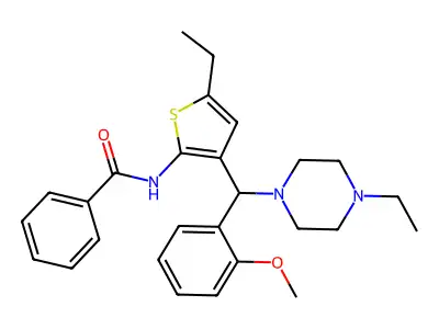 N-[5-ethyl-3-[(4-ethylpiperazin-1-yl)-(2-methoxyphenyl)methyl]thiophen-2-yl]benzamide structure