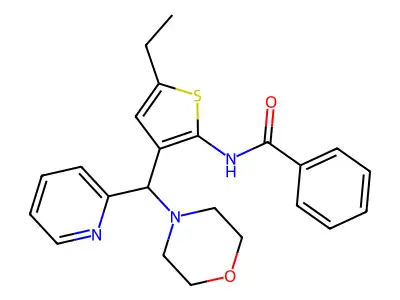 N-{5-ethyl-3-[morpholin-4-yl(pyridin-2-yl)methyl]thiophen-2-yl}benzamide structure