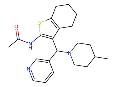 N-{3-[(4-methyl-1-piperidinyl)(3-pyridinyl)methyl]-4,5,6,7-tetrahydro-1-benzothien-2-yl}acetamide structure