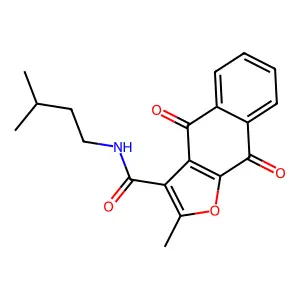 N-isopentyl-2-methyl-4,9-dioxo-4,9-dihydronaphtho[2,3-b]furan-3-carboxamide structure