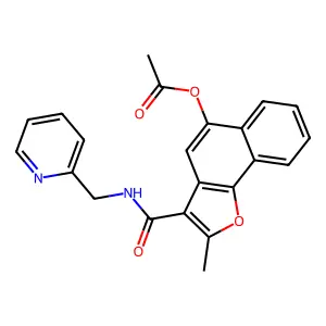 2-Methyl-3-((pyridin-2-ylmethyl)carbamoyl)naphtho[1,2-b]furan-5-yl acetate structure