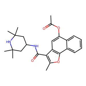 2-methyl-3-((2,2,6,6-tetramethylpiperidin-4-yl)carbamoyl)naphtho[1,2-b]furan-5-yl acetate structure