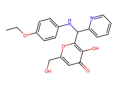 2-[[(4-ethoxyphenyl)amino](pyridin-2-yl)methyl]-3-hydroxy-6-(hydroxymethyl)-4H-pyran-4-one structure
