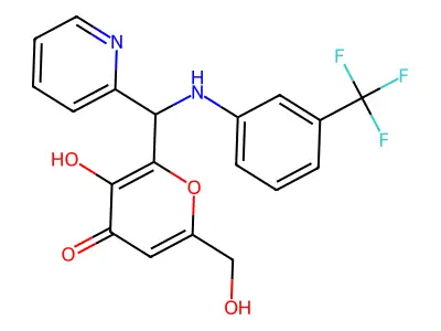 3-hydroxy-6-(hydroxymethyl)-2-(pyridin-2-yl{[3-(trifluoromethyl)phenyl]amino}methyl)-4H-pyran-4-one structure
