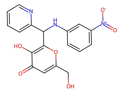 3-Hydroxy-6-(hydroxymethyl)-2-[(3-nitroanilino)-pyridin-2-ylmethyl]pyran-4-one structure