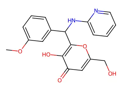 3-hydroxy-6-(hydroxymethyl)-2-[(3-methoxyphenyl)-(2-pyridinylamino)methyl]-4-pyranone structure