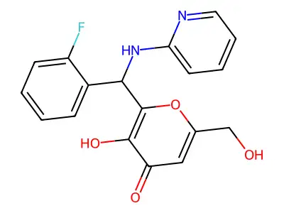 2-((2-fluorophenyl)(pyridin-2-ylamino)methyl)-3-hydroxy-6-(hydroxymethyl)-4H-pyran-4-one structure