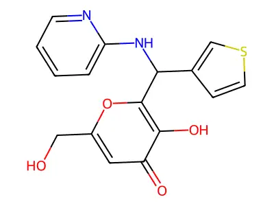 3-Hydroxy-6-(hydroxymethyl)-2-[(2-pyridylamino)-3-thienylmethyl]pyran-4-one structure