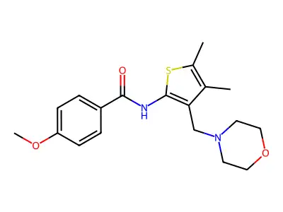 N-[4,5-dimethyl-3-(4-morpholinylmethyl)-2-thienyl]-4-methoxybenzamide structure