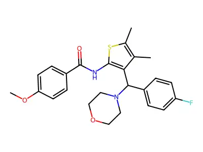 N-{3-[(4-fluorophenyl)(morpholin-4-yl)methyl]-4,5-dimethylthiophen-2-yl}-4-methoxybenzamide structure