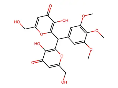 3-hydroxy-2-{[3-hydroxy-6-(hydroxymethyl)-4-oxo-4H-pyran-2-yl](3,4,5-trimethoxyphenyl)methyl}-6-(hydroxymethyl)-4H-pyran-4-one structure