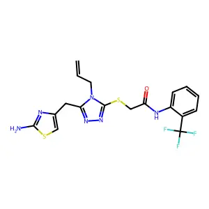 2-({4-allyl-5-[(2-amino-1,3-thiazol-4-yl)methyl]-4H-1,2,4-triazol-3-yl}thio)-N-[2-(trifluoromethyl)phenyl]acetamide structure