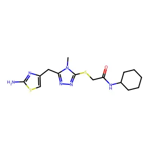 2-({5-[(2-amino-1,3-thiazol-4-yl)methyl]-4-methyl-4H-1,2,4-triazol-3-yl}sulfanyl)-N-cyclohexylacetamide structure