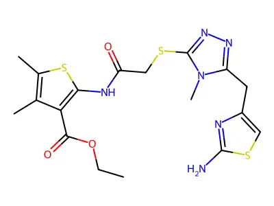ethyl 2-[[2-[[5-[(2-amino-1,3-thiazol-4-yl)methyl]-4-methyl-1,2,4-triazol-3-yl]sulfanyl]acetyl]amino]-4,5-dimethylthiophene-3-carboxylate structure