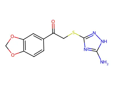 2-((5-amino-1H-1,2,4-triazol-3-yl)thio)-1-(benzo[d][1,3]dioxol-5-yl)ethanone structure